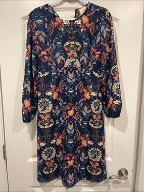 Long-Sleeve Navy Floral Shift Dress
